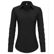 Siliteelon Womens Long Sleeve Button Down Shirts V Neck Work Blouses Plus Size